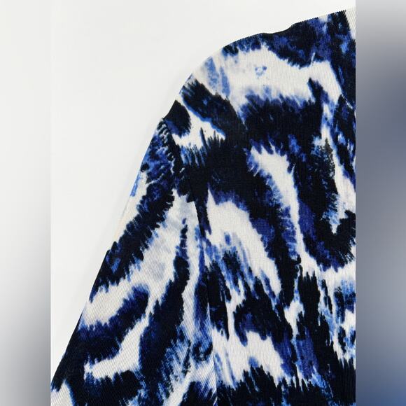 Chico’s Travelers Printed Faux Wrap Midi Dress 3/4 Sleeve V Neck Blue Medium - Picture 8 of 12